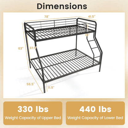 Twin Over Full Bunk Bed with Ladder and Full-length Guardrails, Black Bunk Bed Frame at Gallery Canada