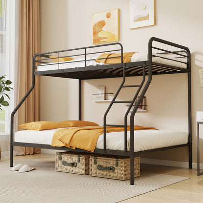 Twin Over Full Bunk Bed with Ladder and Full-length Guardrails, Black Bunk Bed Frame at Gallery Canada