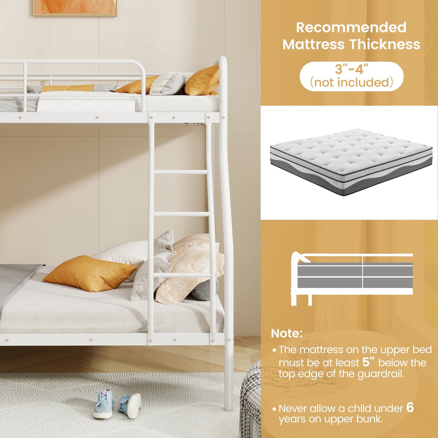 Twin Over Full Bunk Bed, With Ladder And Guardrails, White Bunk Bed Frame at Gallery Canada