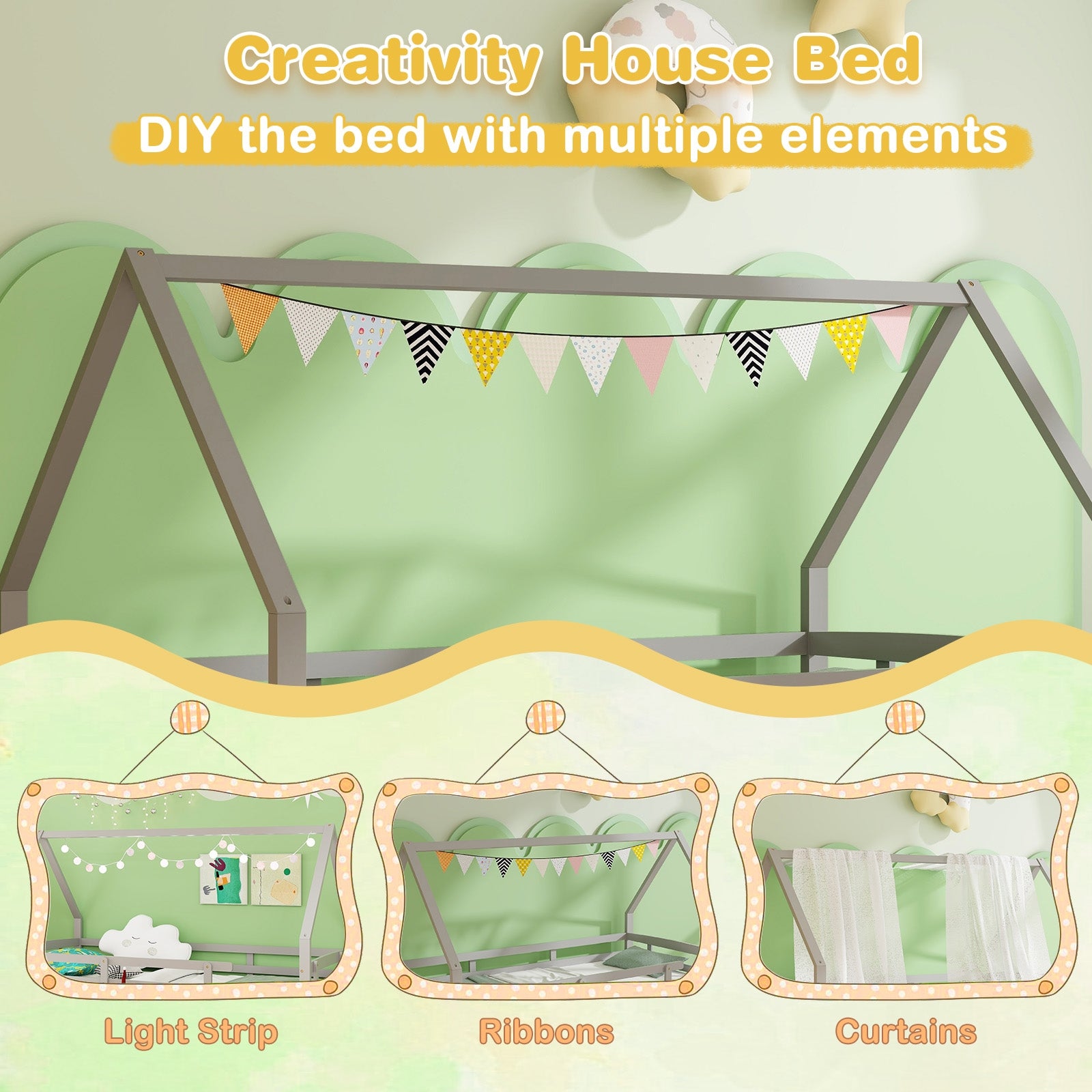 Twin House Bed with Trundle and Fence Rail, Gray Trundle Bed Frame at Gallery Canada