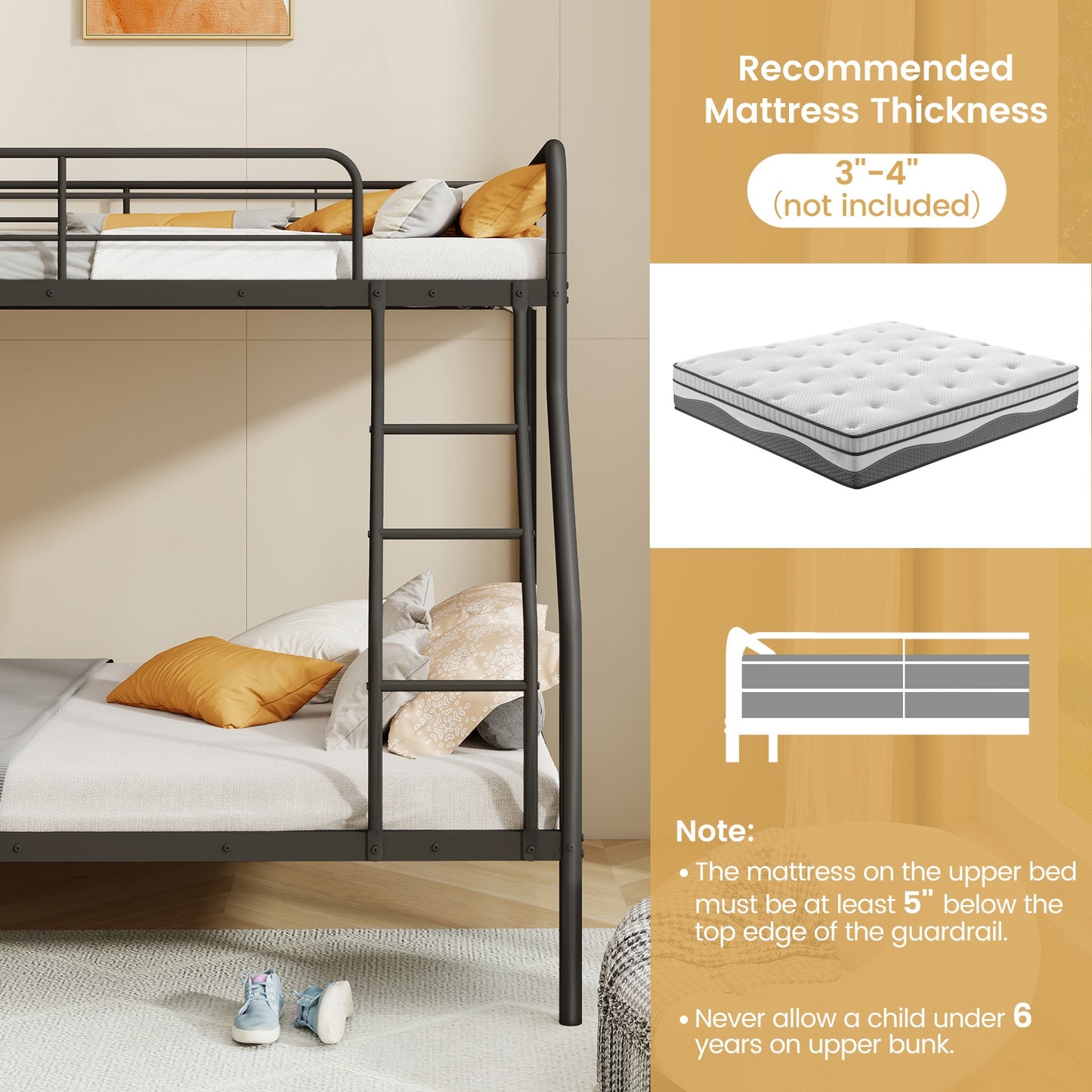 Twin Over Full Bunk Bed, With Ladder And Guardrails, Black Bunk Bed Frame at Gallery Canada