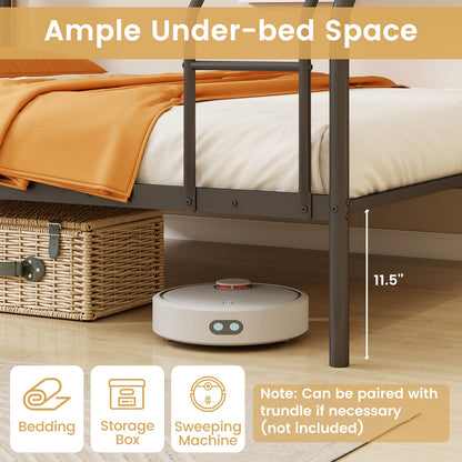 Twin Over Full Bunk Bed with Ladder and Full-length Guardrails, Black Bunk Bed Frame at Gallery Canada