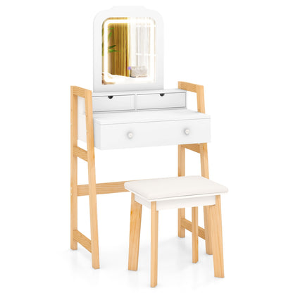 Adjustable Height Vanity Desk Set, LED Lighted Mirror, White Makeup Vanities White at Gallery Canada