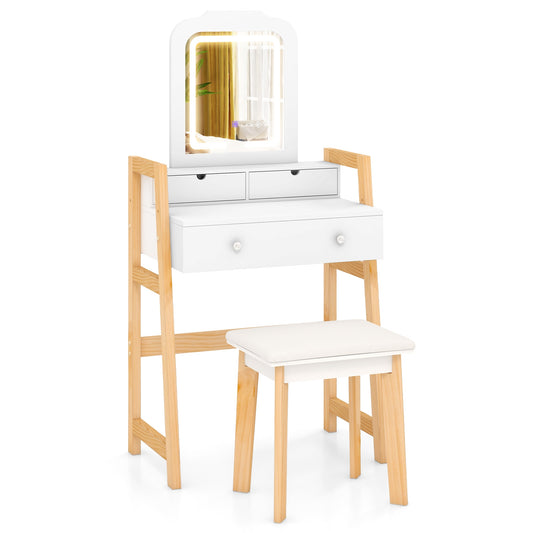 Adjustable Height Vanity Desk Set, LED Lighted Mirror, White Makeup Vanities White at Gallery Canada