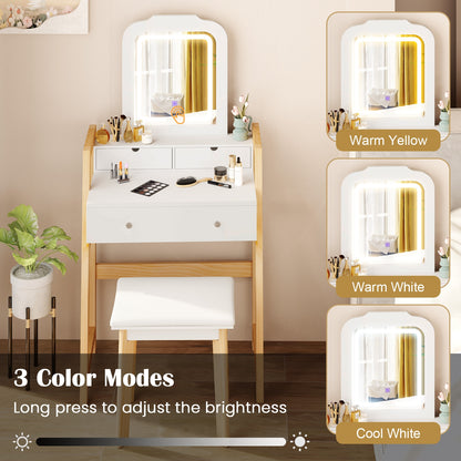 Adjustable Height Vanity Desk Set, LED Lighted Mirror, White Makeup Vanities at Gallery Canada