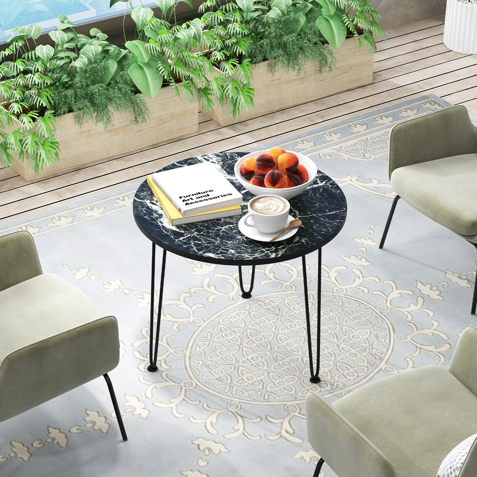 Round Coffee Table with Thickened Tabletop and Metal Tripod Legs, Black End & Side Tables at Gallery Canada