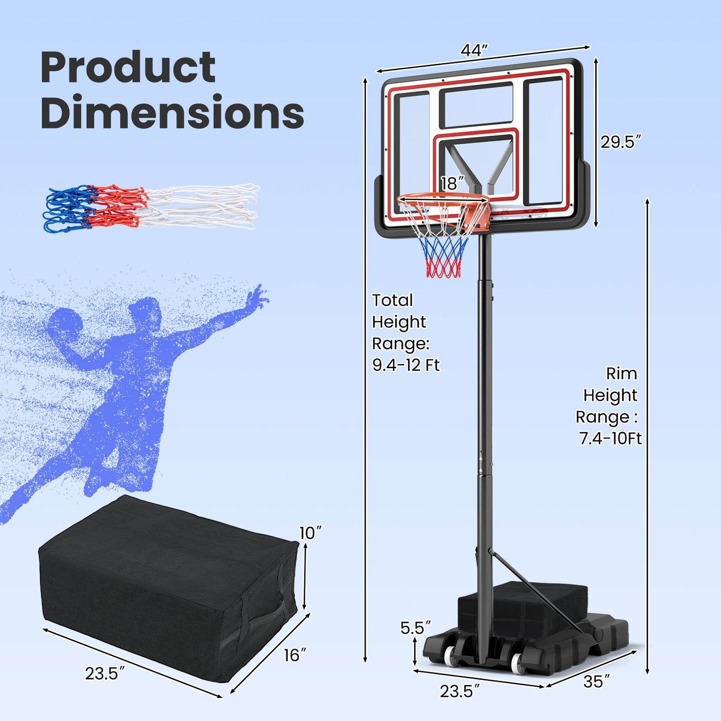 Portable Basketball Hoop Adjustable Basketball Goal System Sport Equipments at Gallery Canada