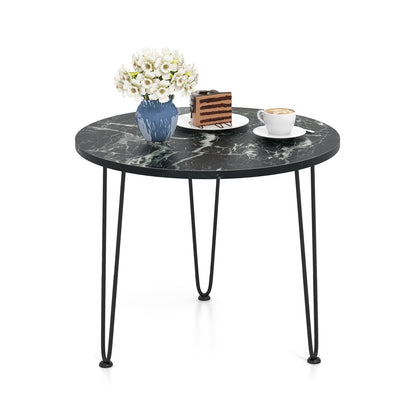 Table basse ronde, Plateau épaissi, Pieds en trépied métallique, Noir
