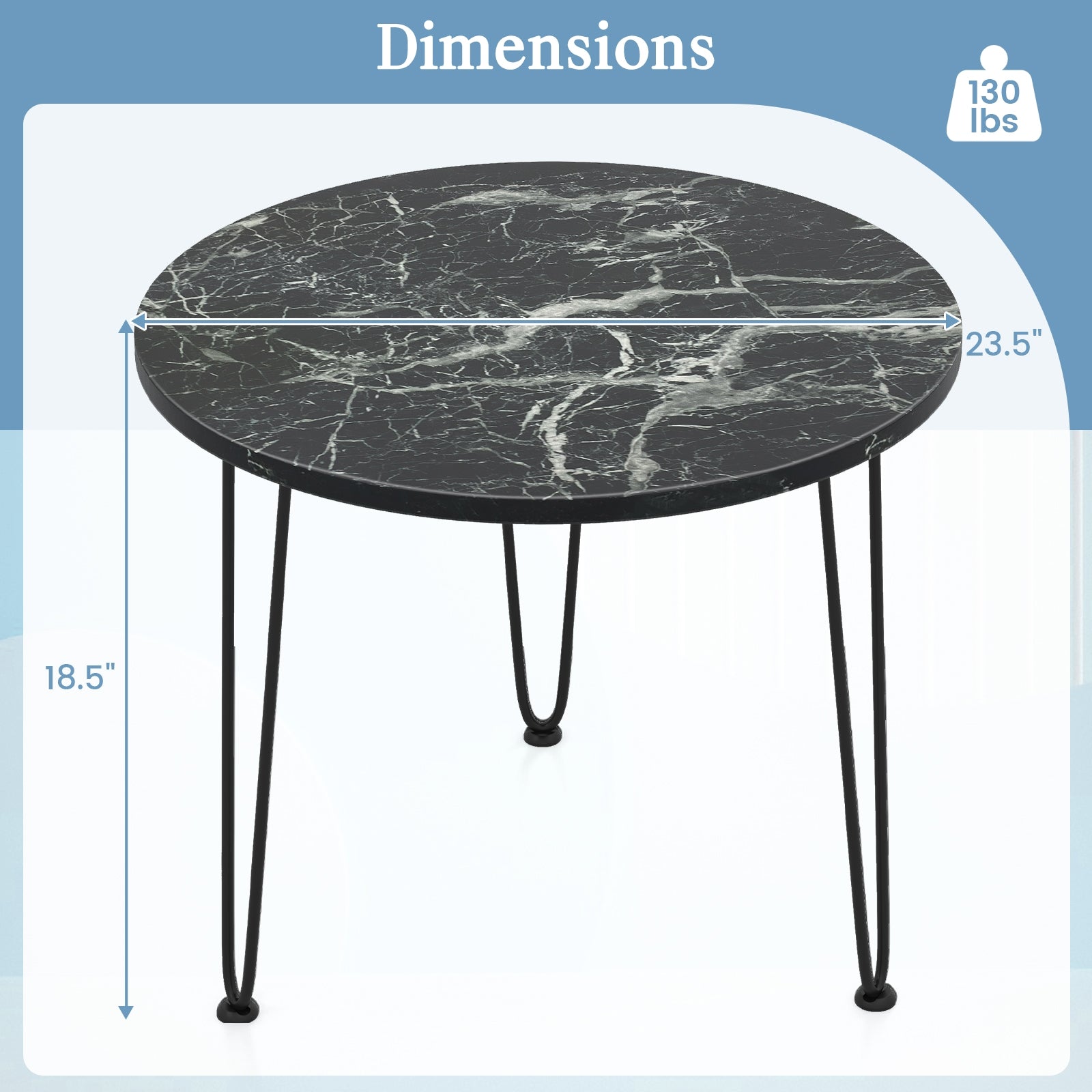 Round Coffee Table with Thickened Tabletop and Metal Tripod Legs, Black End & Side Tables at Gallery Canada