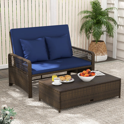 Patio Adjustable Wicker Daybed with 4-Level Backrest and Soft Cushions, Navy Outdoor Sectionals at Gallery Canada
