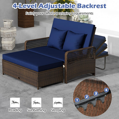 Patio Adjustable Wicker Daybed with 4-Level Backrest and Soft Cushions, Navy Outdoor Sectionals at Gallery Canada