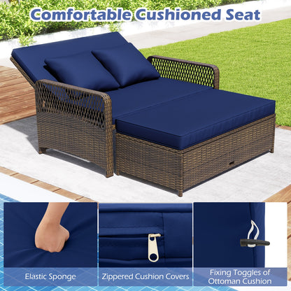 Patio Adjustable Wicker Daybed with 4-Level Backrest and Soft Cushions, Navy Outdoor Sectionals at Gallery Canada