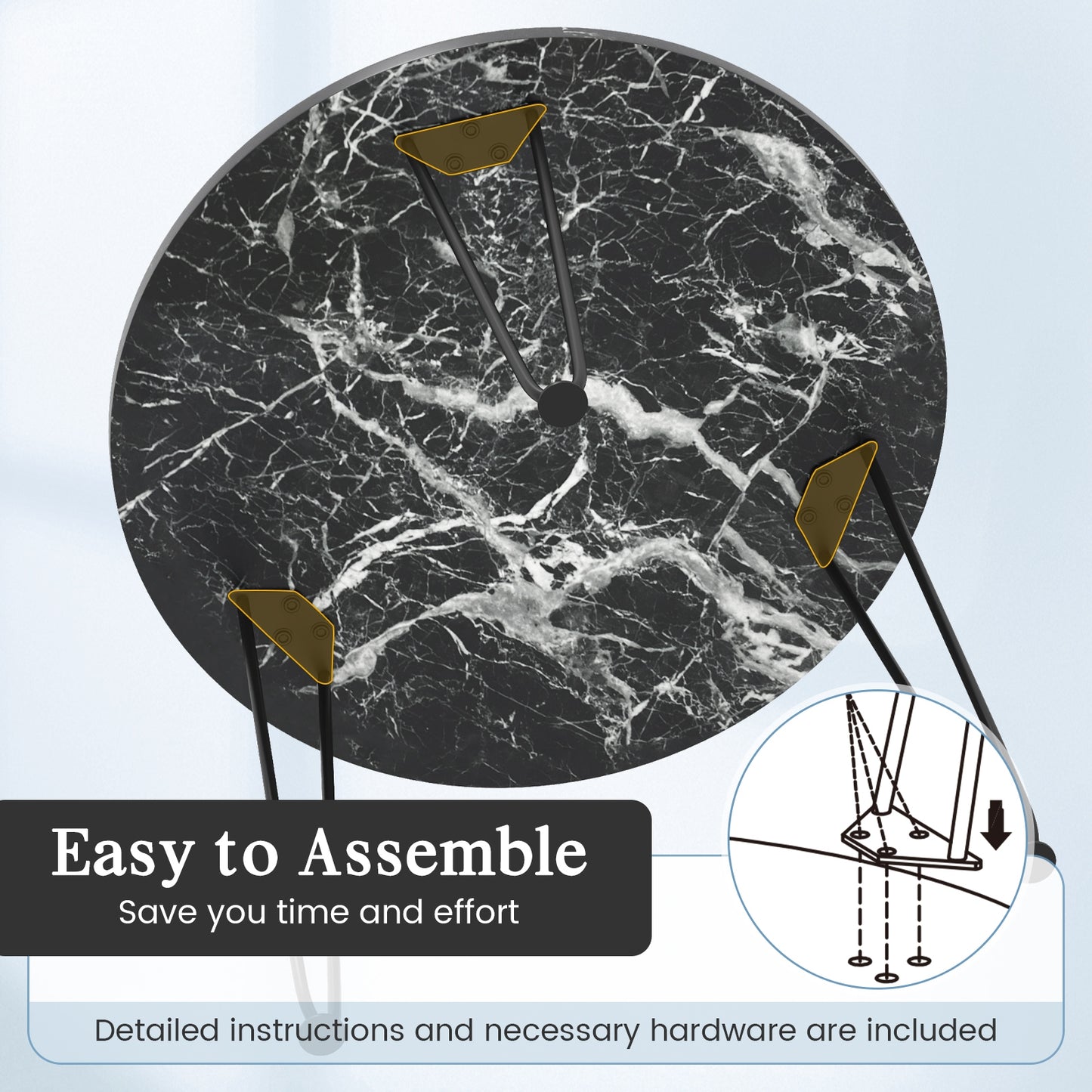 Round Coffee Table with Thickened Tabletop and Metal Tripod Legs, Black End & Side Tables at Gallery Canada