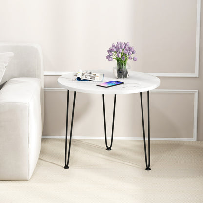 Round Coffee Table with Thickened Tabletop and Metal Tripod Legs, White End & Side Tables at Gallery Canada