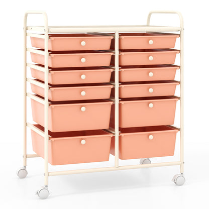 12-Drawer Rolling Storage Cart with Removable Drawers and Lockable Wheels, Peach File Cabinets at Gallery Canada