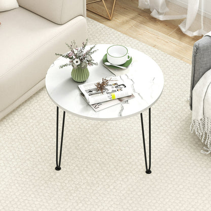 Round Coffee Table with Thickened Tabletop and Metal Tripod Legs, White End & Side Tables at Gallery Canada