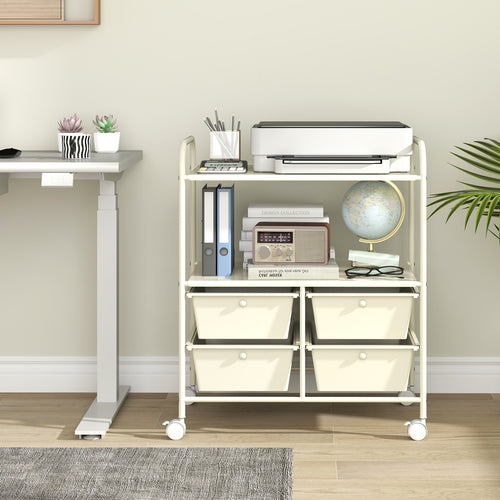 12-Drawer Rolling Storage Cart with Removable Drawers and Lockable Wheels, Beige