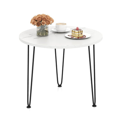 Table basse ronde, Plateau épaissi, Pieds en trépied métallique, Blanc