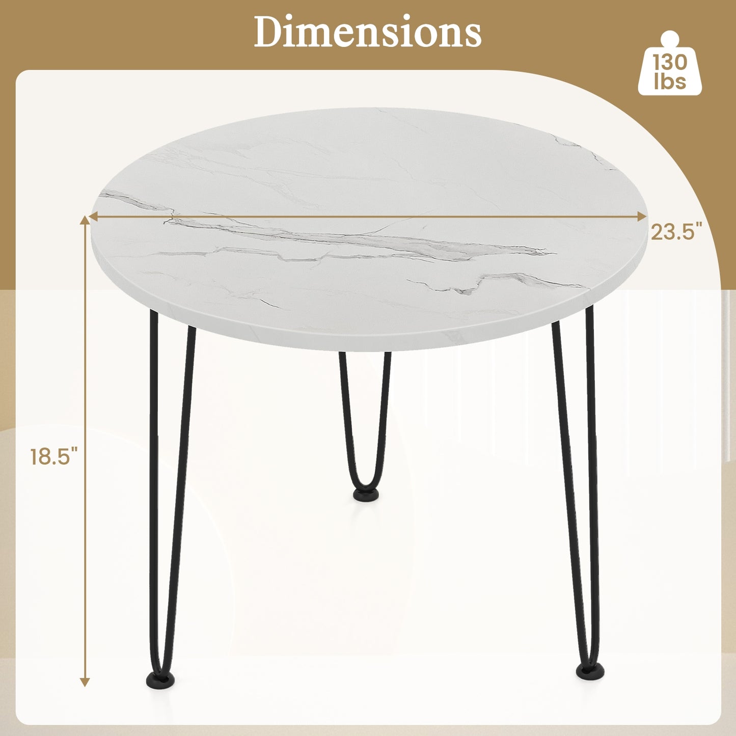 Round Coffee Table with Thickened Tabletop and Metal Tripod Legs, White End & Side Tables at Gallery Canada