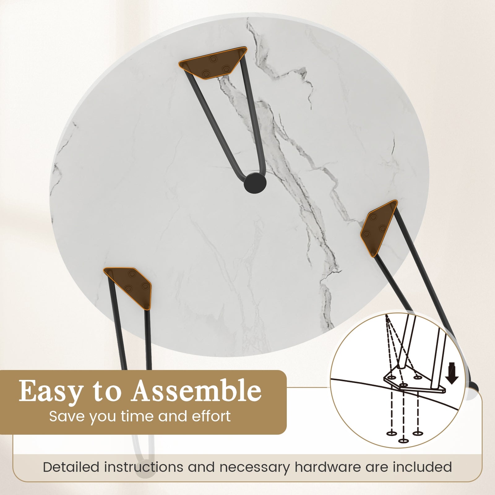 Round Coffee Table with Thickened Tabletop and Metal Tripod Legs, White End & Side Tables at Gallery Canada