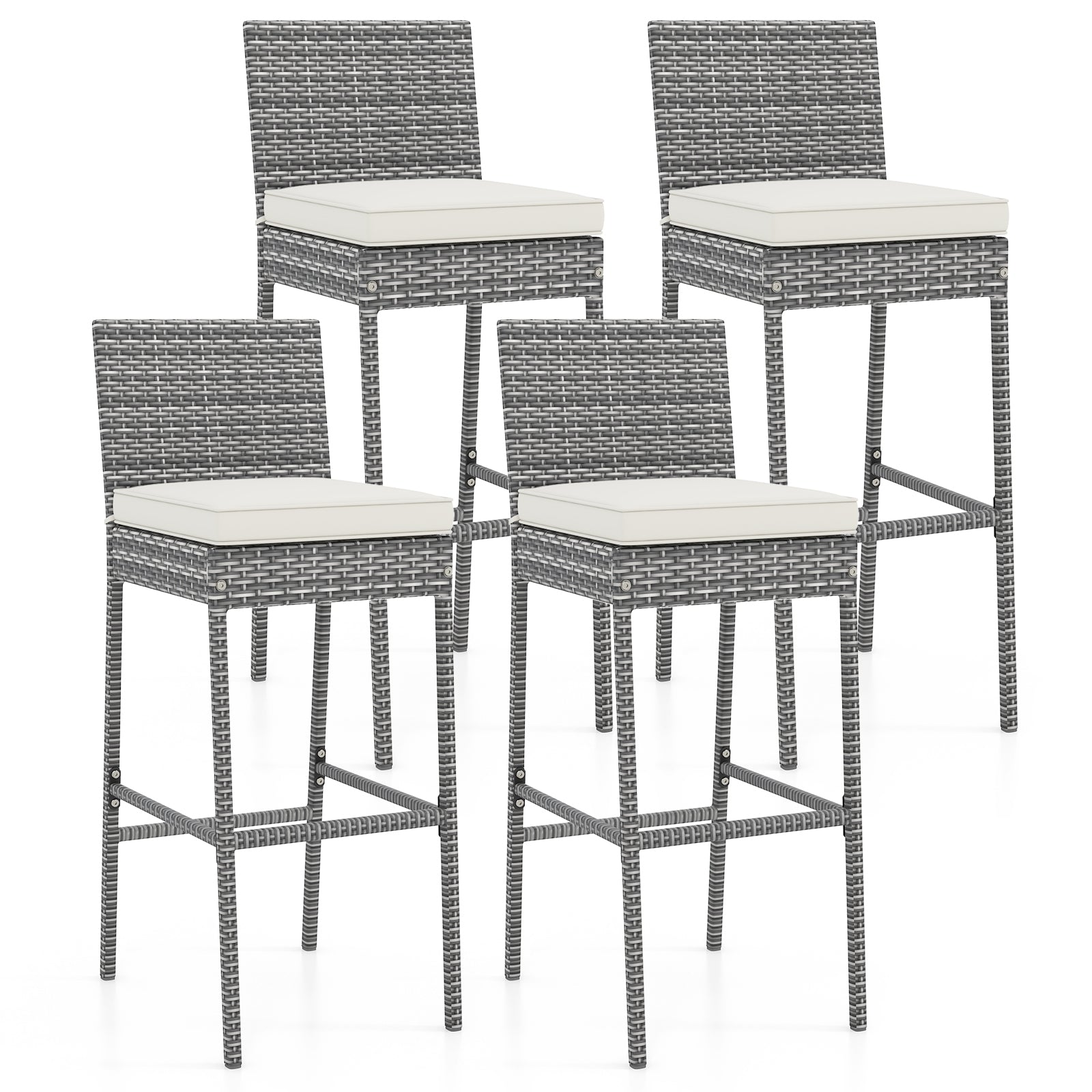 Set of 2/4 Patio Wicker Barstools with Soft Seat Cushion and Cozy Footrest-Set of 4, Gray Patio Bar Furniture at Gallery Canada