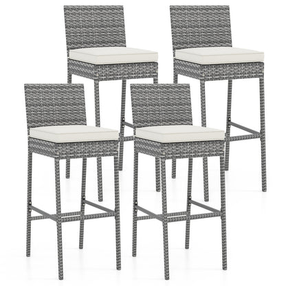 Set of 2/4 Patio Wicker Barstools with Soft Seat Cushion and Cozy Footrest-Set of 4, Gray Patio Bar Furniture at Gallery Canada