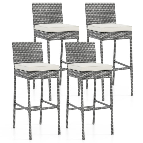 Set Of 4 Patio Barstools, Soft Cushion, Cozy Footrest, Gray