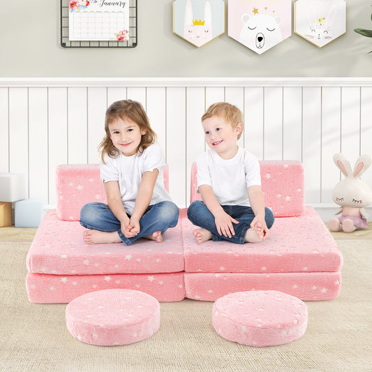 Modular Kids Play Couch Set, Glow In The Dark, Pink