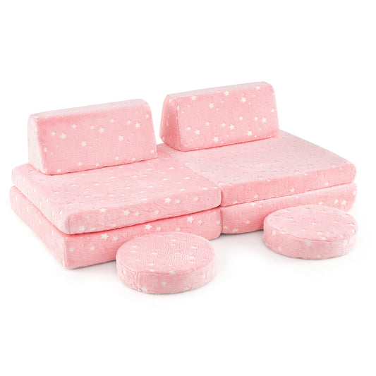 Modular Kids Play Couch Set Glow in the Dark with Portable Handles, Pink Kids Chairs & Seating Pink at Gallery Canada
