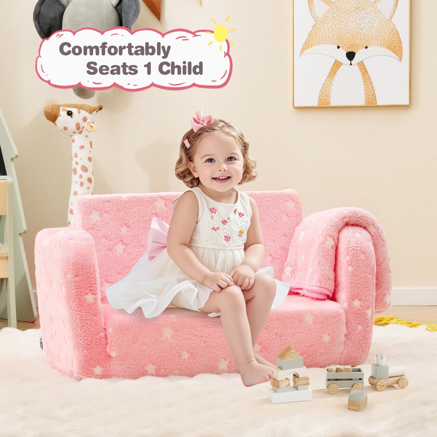 Folding Kids Couch With Glow In The Dark Blanket, Pink Kids Chairs & Seating at Gallery Canada