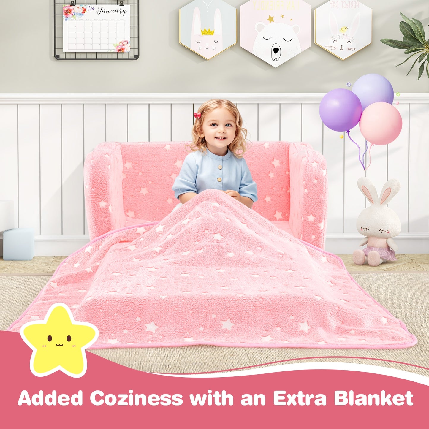 Folding Kids Couch With Glow In The Dark Blanket, Pink Kids Chairs & Seating at Gallery Canada
