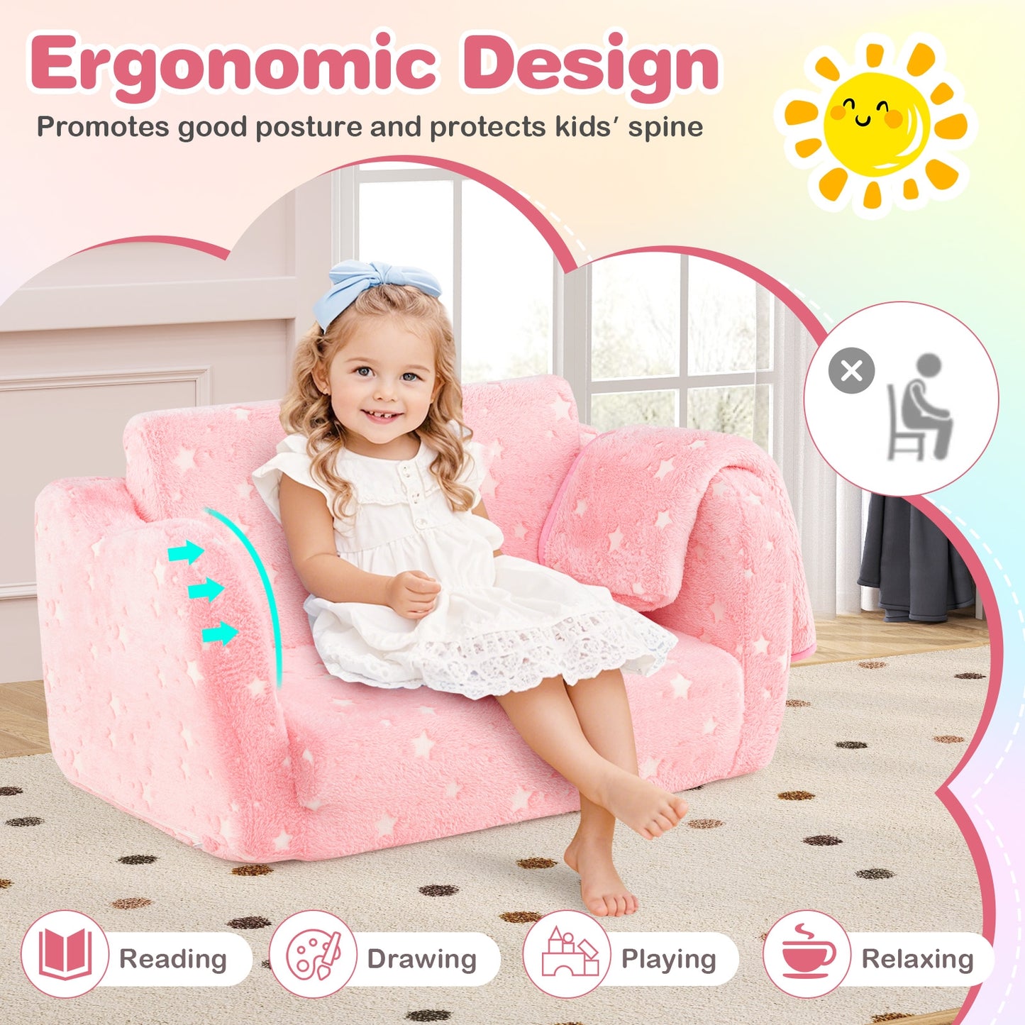 Folding Kids Couch With Glow In The Dark Blanket, Pink Kids Chairs & Seating at Gallery Canada