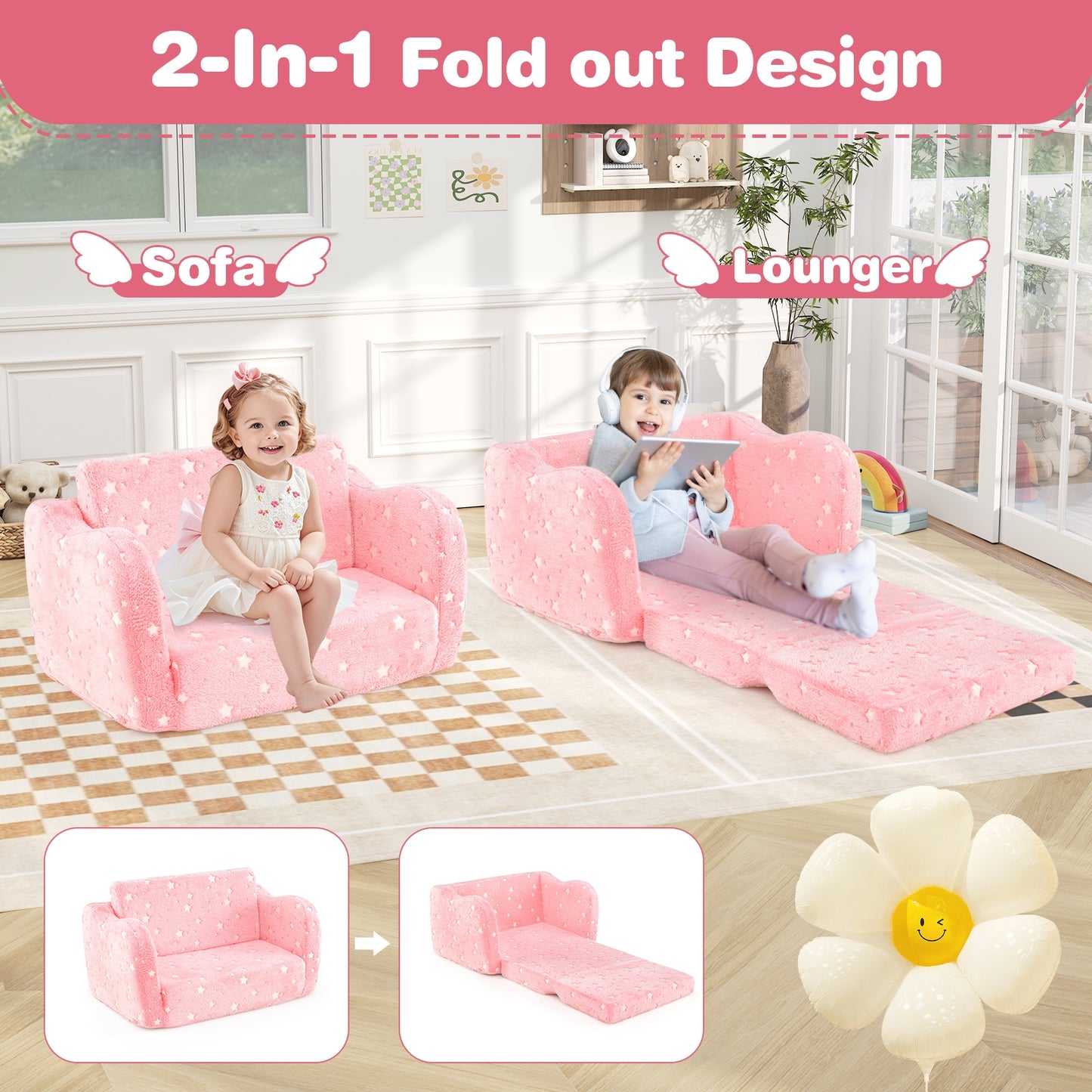 Folding Kids Couch With Glow In The Dark Blanket, Pink Kids Chairs & Seating at Gallery Canada