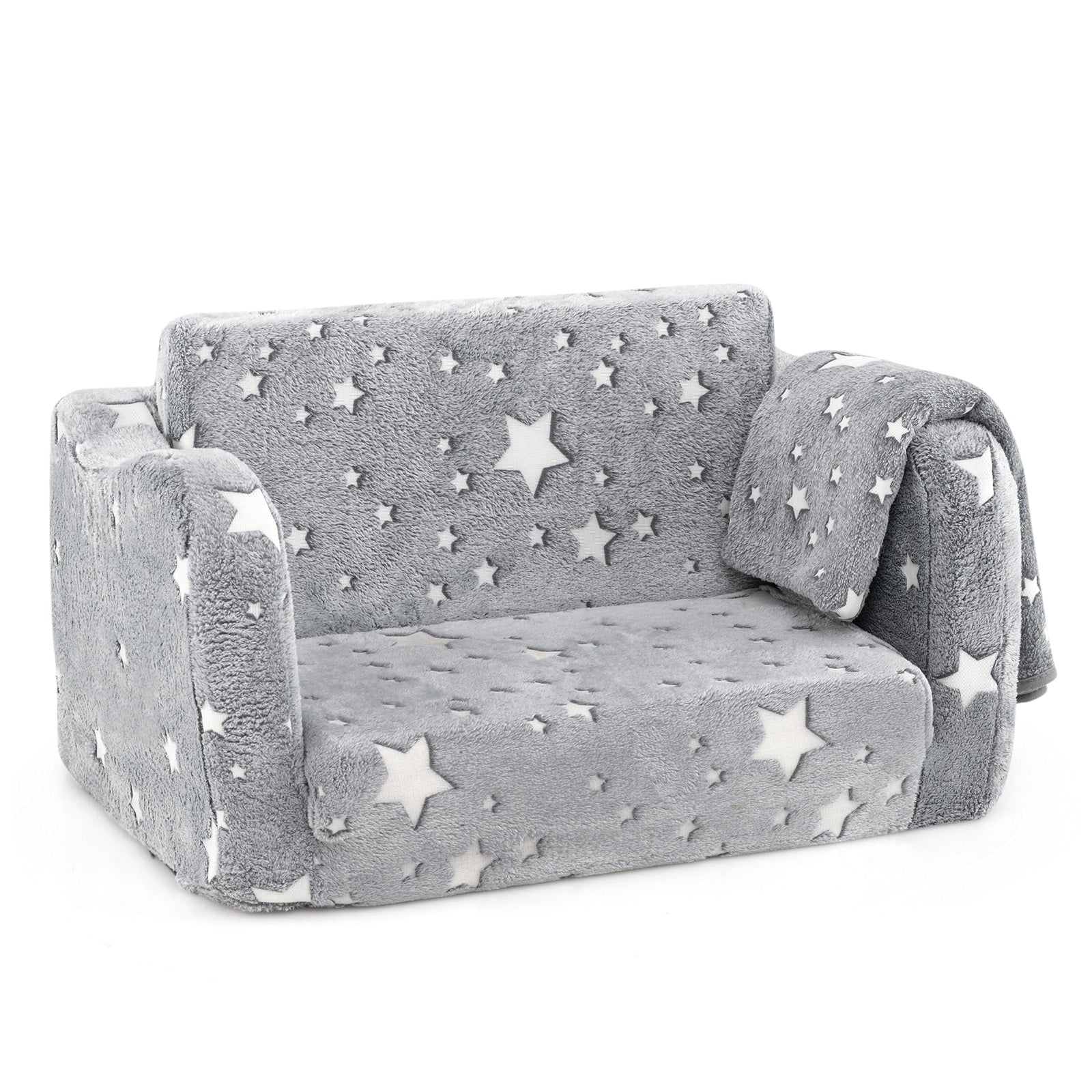 2-in-1 Folding Kids Couch With Blanket, Glow In Dark, Gray Kids Chairs & Seating at Gallery Canada