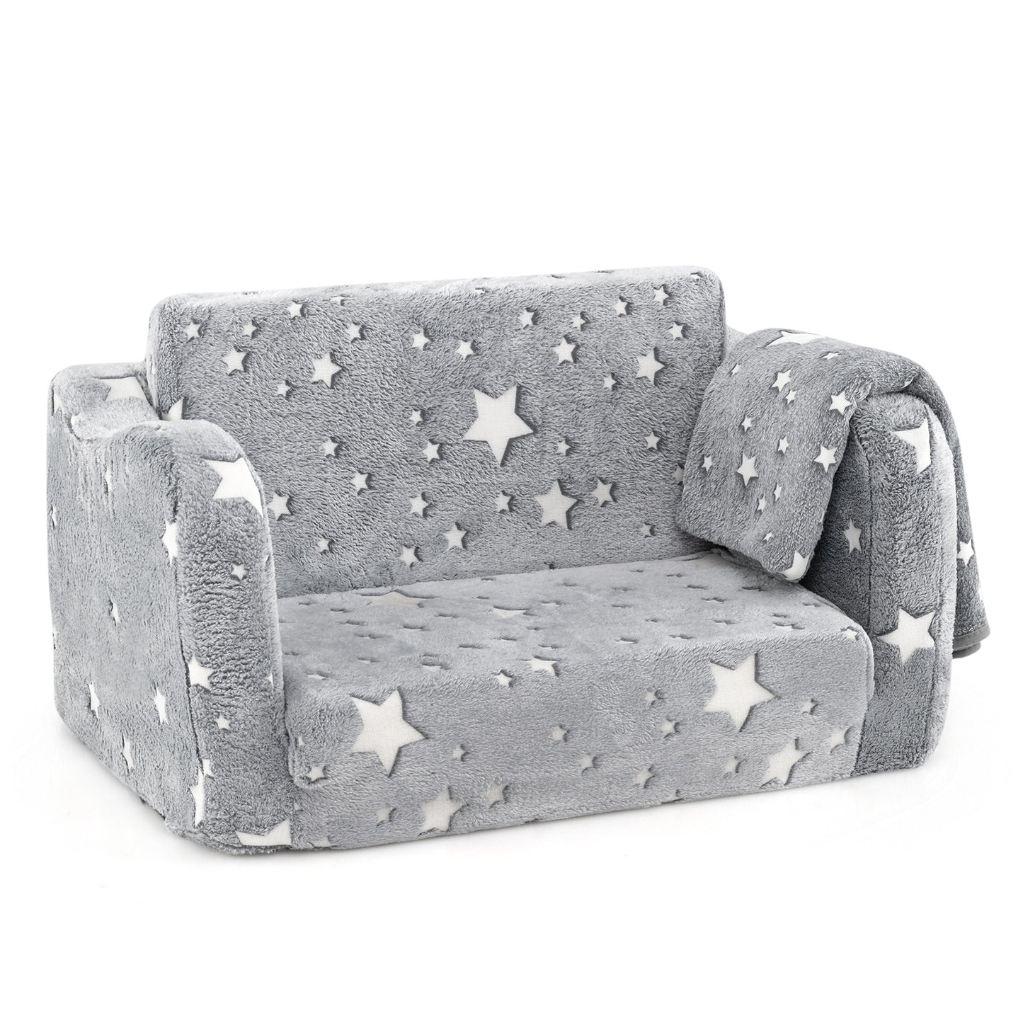 2-in-1 Folding Kids Couch With Blanket, Glow In Dark, Gray Kids Chairs & Seating Gray at Gallery Canada