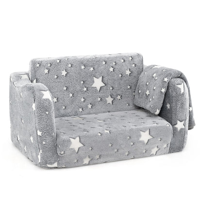 2-in-1 Folding Kids Couch With Blanket, Glow In Dark, Gray Kids Chairs & Seating Gray at Gallery Canada