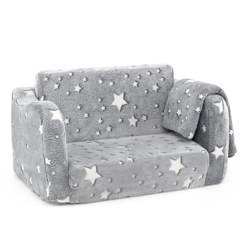 2-in-1 Folding Kids Couch With Blanket, Glow In Dark, Gray