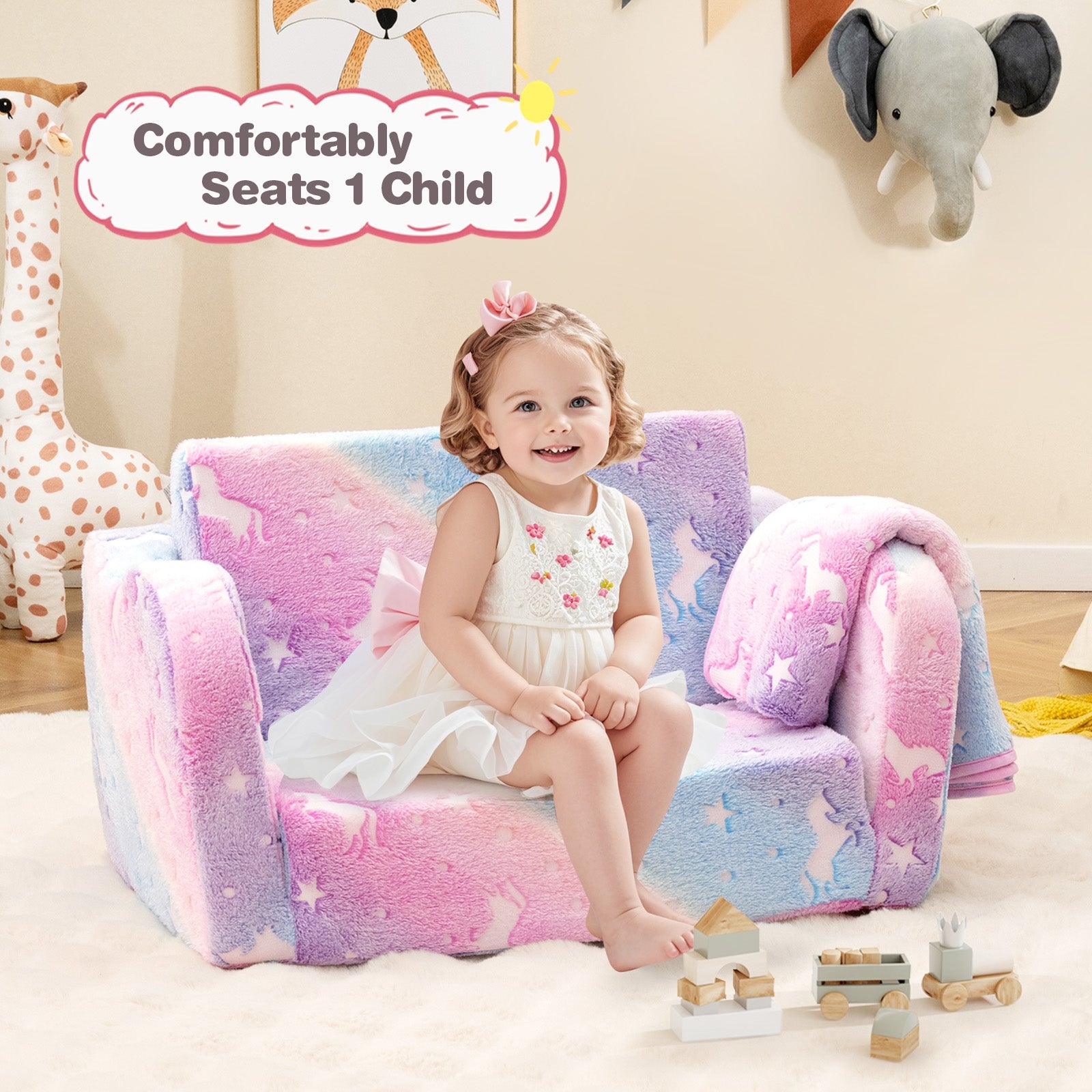Folding Kids Couch With Blanket, Glow In The Dark, Multicolor Kids Chairs & Seating at Gallery Canada
