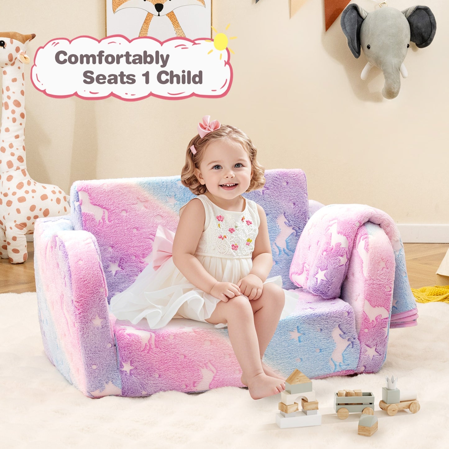 Folding Kids Couch With Blanket, Glow In The Dark, Multicolor Kids Chairs & Seating at Gallery Canada