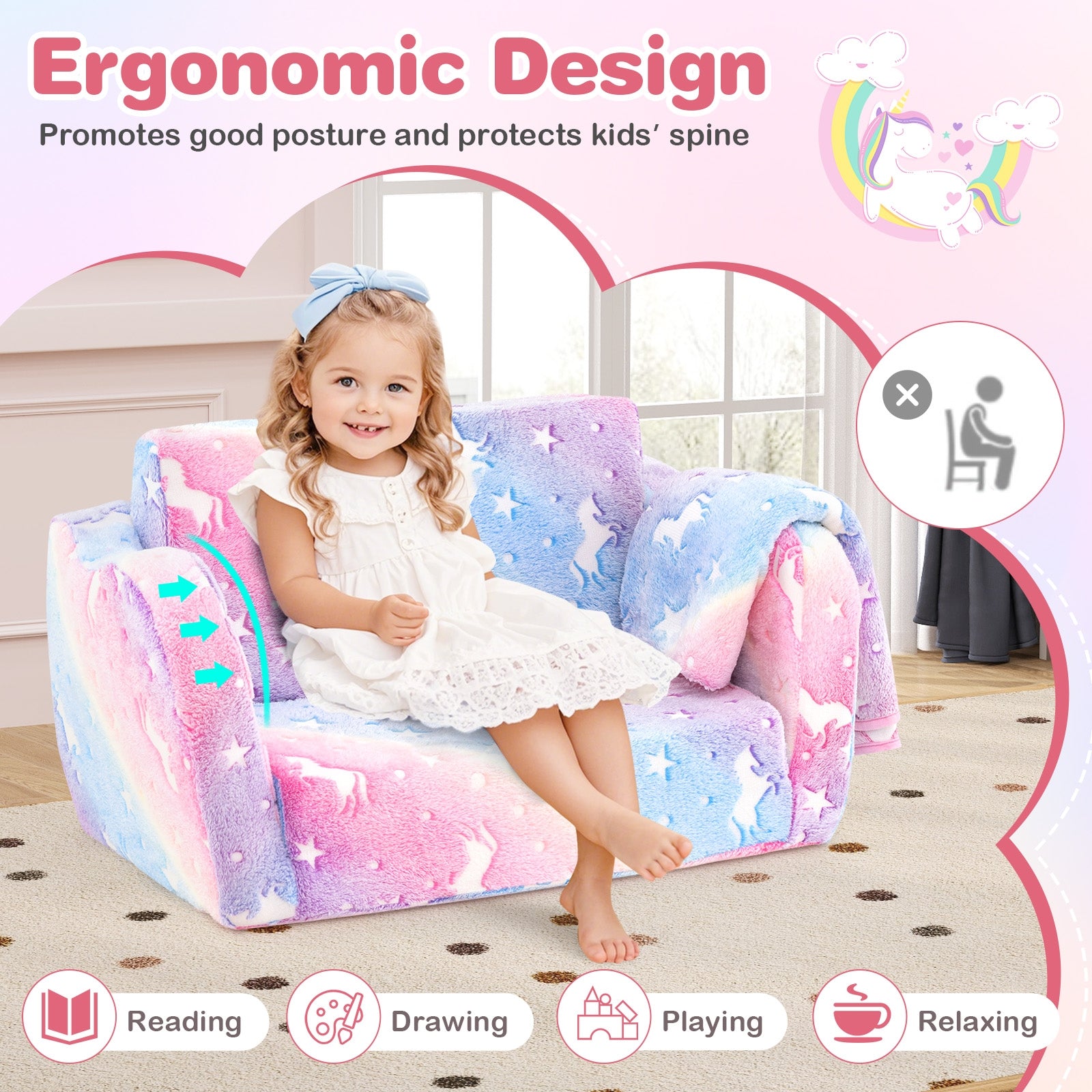 Folding Kids Couch With Blanket, Glow In The Dark, Multicolor Kids Chairs & Seating at Gallery Canada
