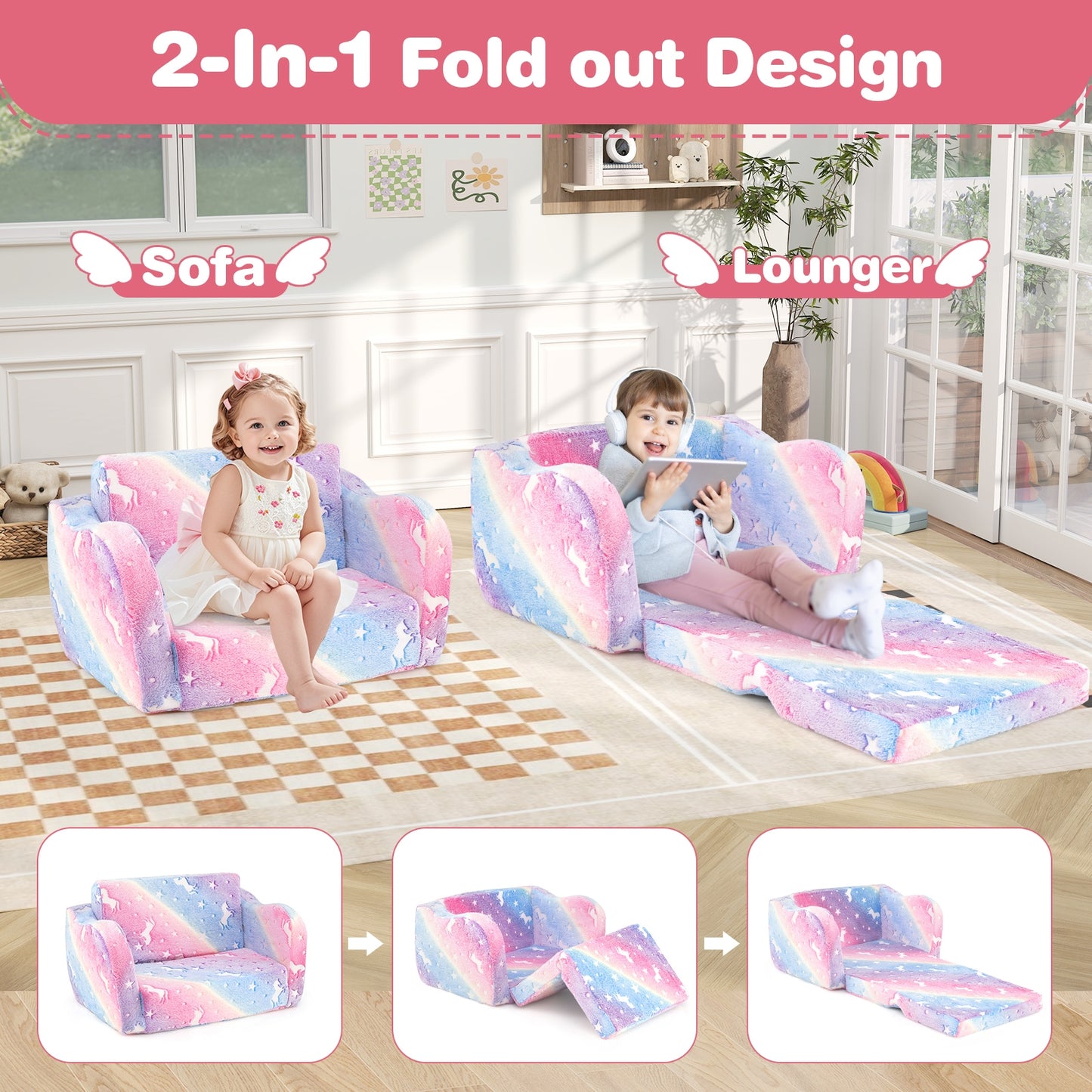 Folding Kids Couch With Blanket, Glow In The Dark, Multicolor Kids Chairs & Seating at Gallery Canada
