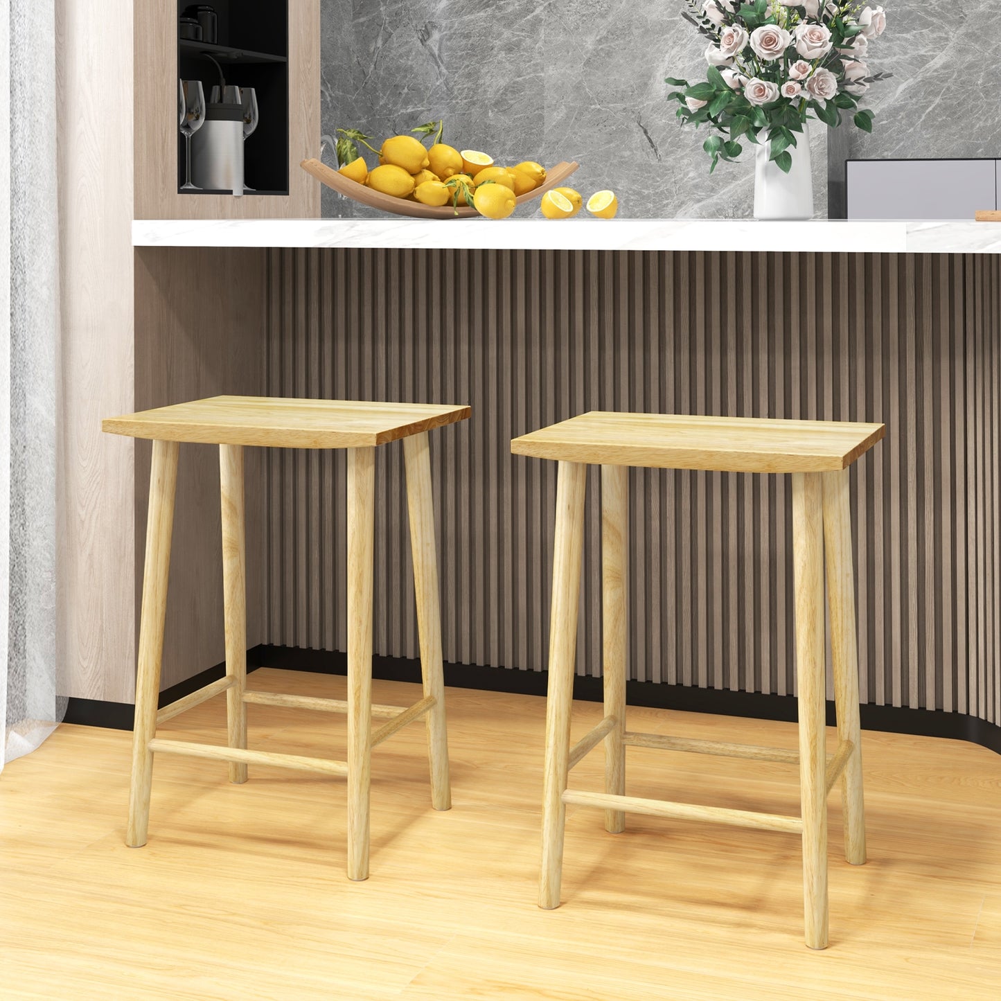25.5 Inch Bar Stools Set of 2 with Footrest, Natural Bar Stools at Gallery Canada