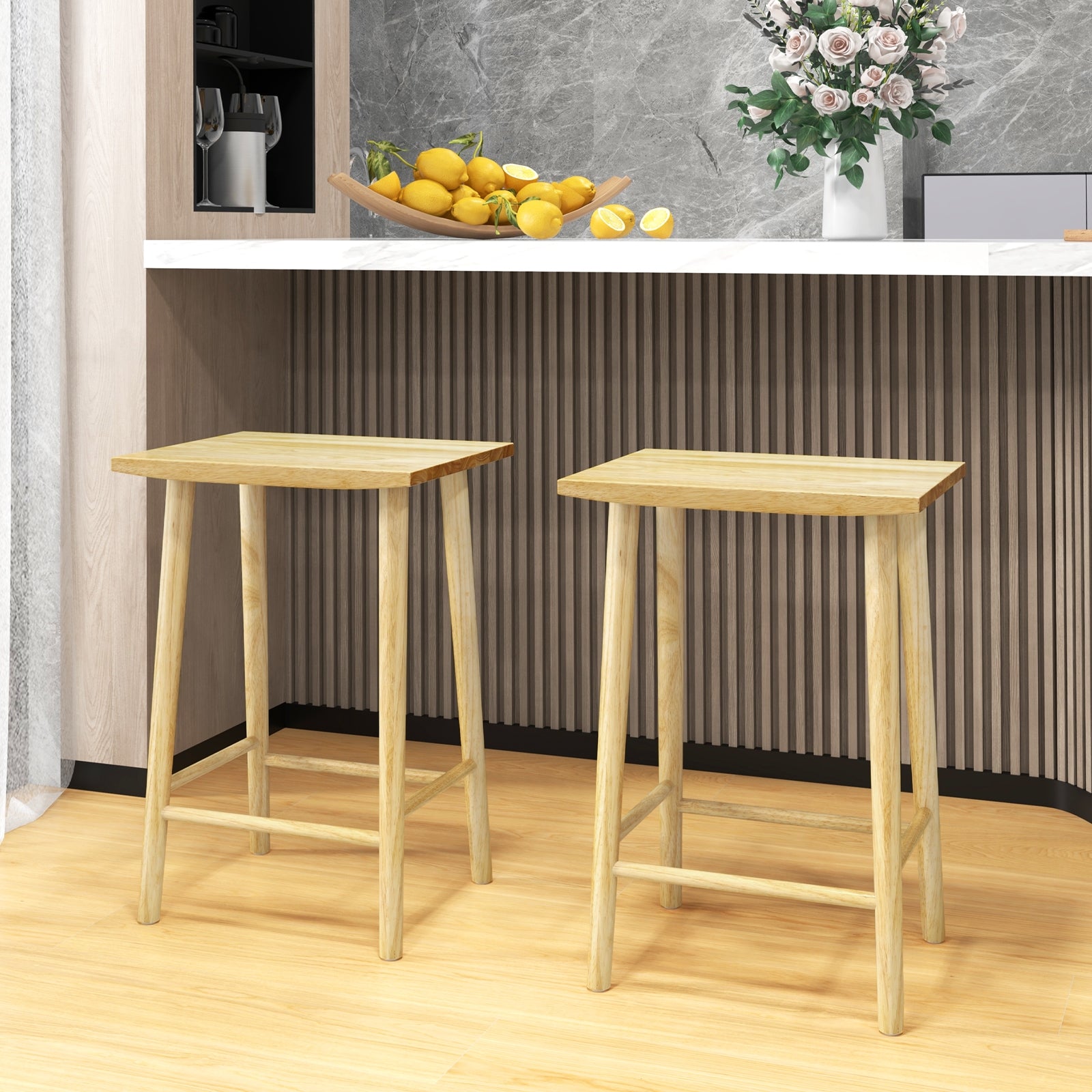 25.5 Inch Bar Stools Set of 2 with Footrest, Natural Bar Stools at Gallery Canada
