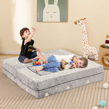 2 Seater Kids Play Couch with Removable and Machine Washable Flannel Cover, Gray Kids Chairs & Seating at Gallery Canada