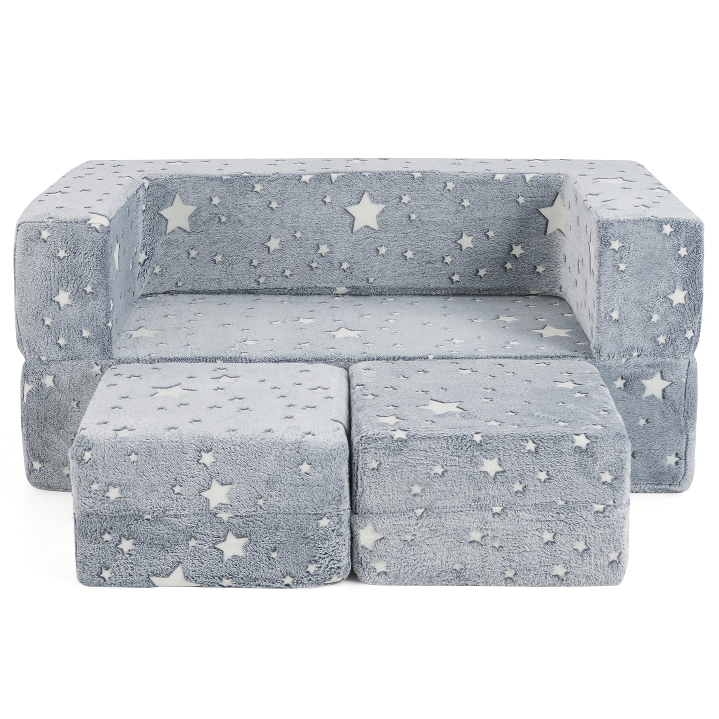 2 Seater Kids Play Couch with Removable and Machine Washable Flannel Cover, Gray Kids Chairs & Seating Gray at Gallery Canada