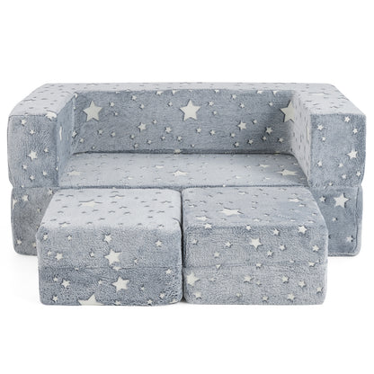 2 Seater Kids Play Couch with Removable and Machine Washable Flannel Cover, Gray Kids Chairs & Seating Gray at Gallery Canada