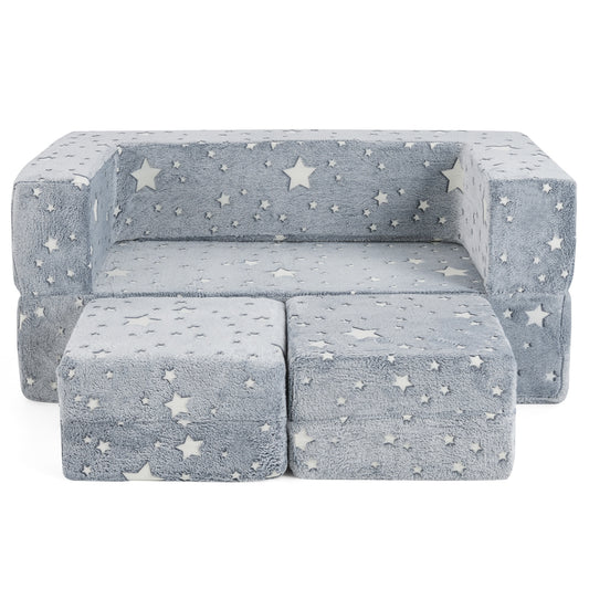 2 Seater Kids Play Couch with Removable and Machine Washable Flannel Cover, Gray Kids Chairs & Seating Gray at Gallery Canada