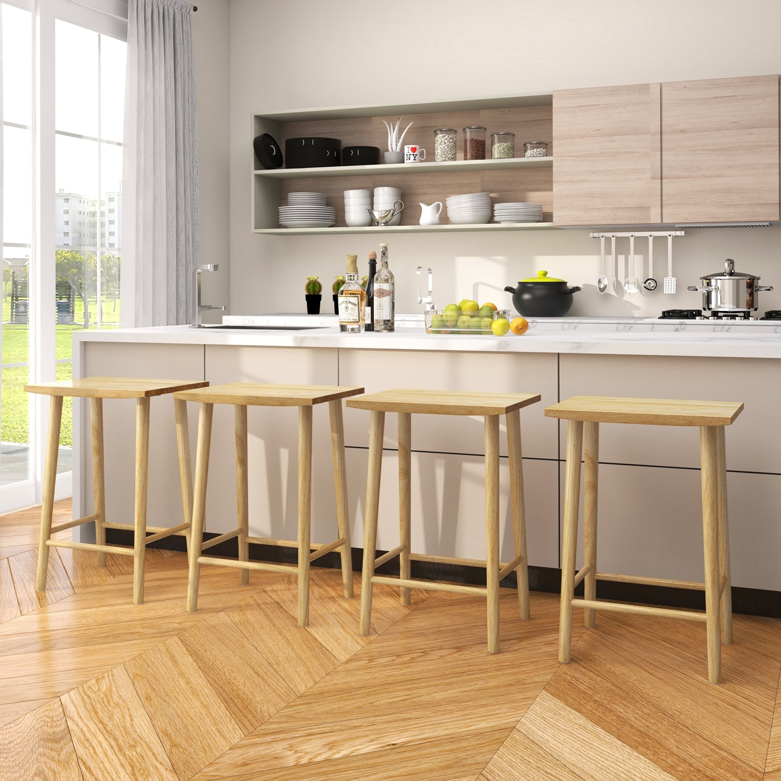 25.5 Inch Bar Stools Set of 2 with Footrest, Natural Bar Stools at Gallery Canada