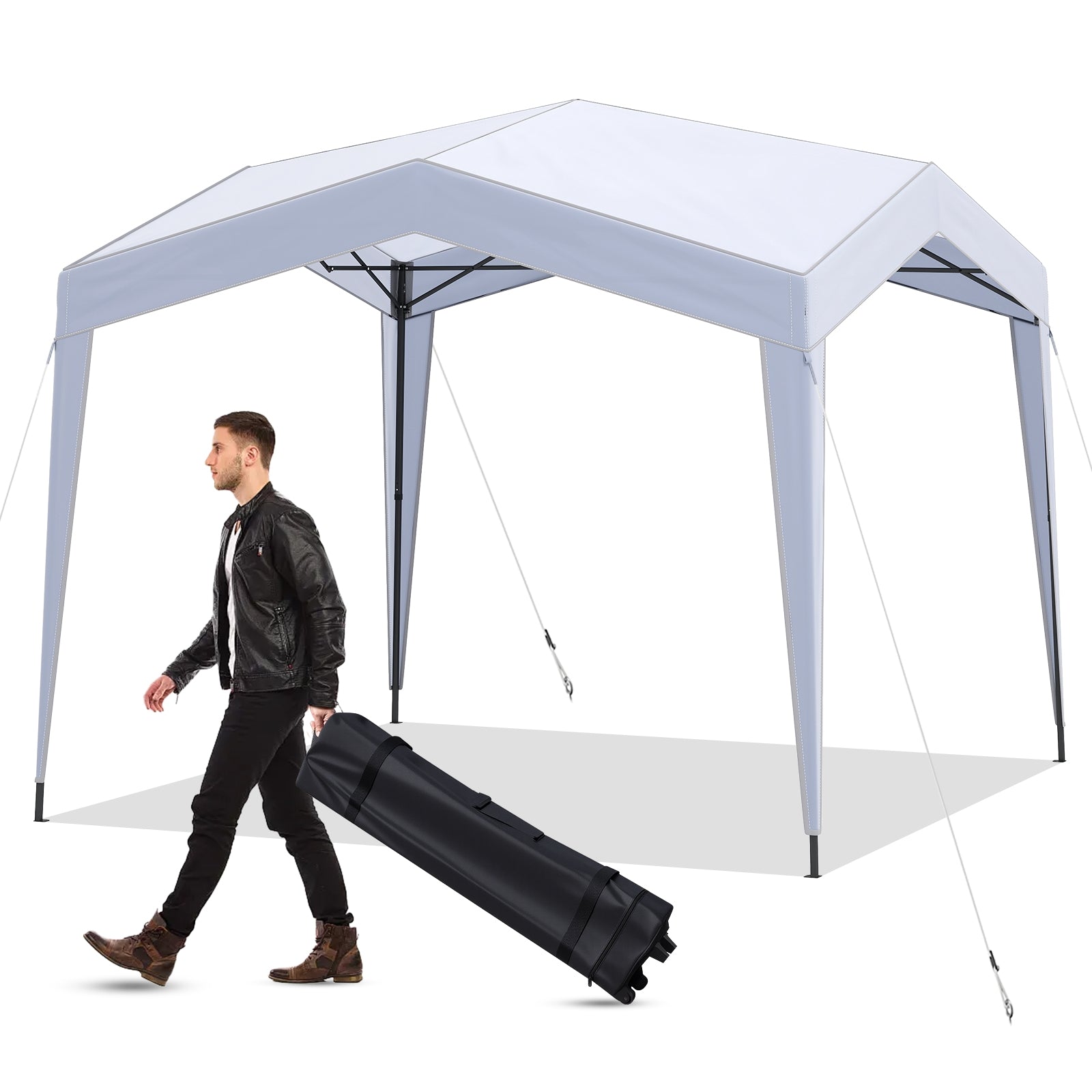 Pop Up Canopy Tent With Wheeled Bag, 8 Stakes 4 Ropes, White Canopies White at Gallery Canada