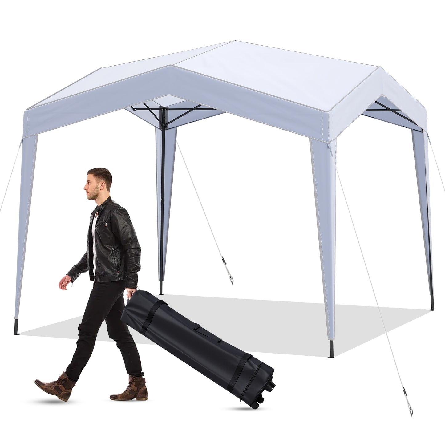 Pop Up Canopy Tent With Wheeled Bag, 8 Stakes 4 Ropes, White Canopies White at Gallery Canada